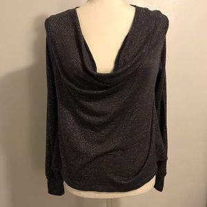 Free People Gray Shimmering Striped Cowl Neck Top